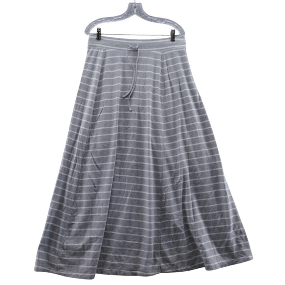 Talbots Gray Knit Maxi Skirt Womens Soft Medium Gray White Stripe Beachy Pull On - Picture 1 of 12